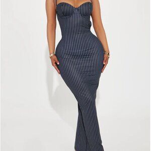 Cassandra Pinstripe Maxi Dress - Black/White